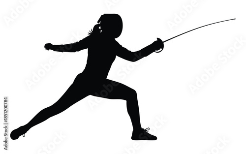 Female fencer in action with foil weapon silhouette