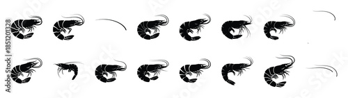 shrimp icons collection. Animal icon set. Isolated on White background