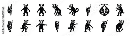 slender loris icons collection. Animal icon set. Isolated on White background