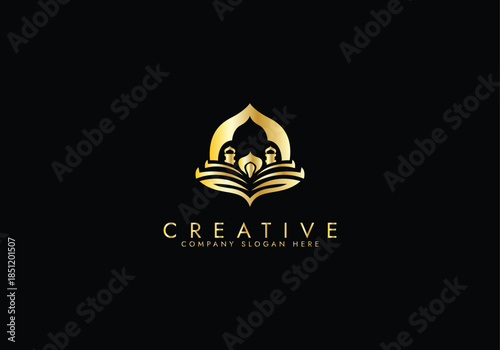 Islamic Icon Logo, Modern Islamic Mosque Logo, Crescent Moon and Star vector design