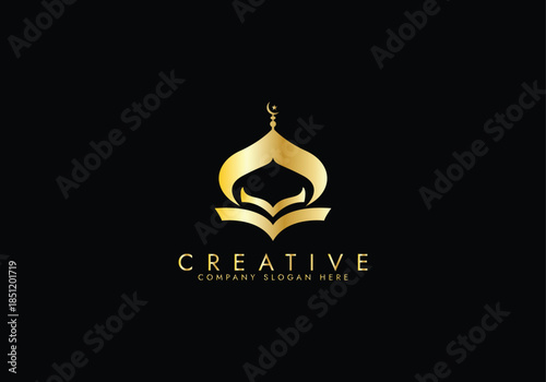 Islamic Icon Logo, Modern Islamic Mosque Logo, Crescent Moon and Star vector design