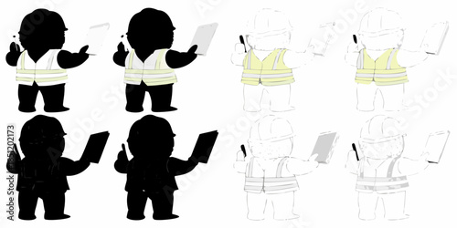 Construction workers with tablets and hard hats in various visual styles