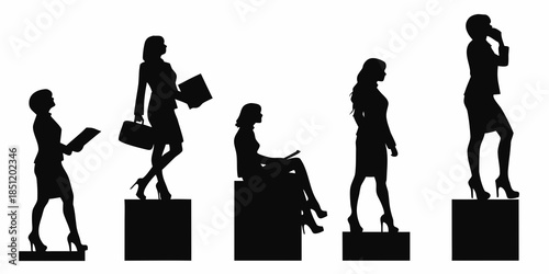 Silhouettes of women in various poses representing modern professional life