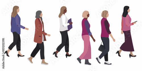Diverse group of women walking together illustrating modern professional lifestyles