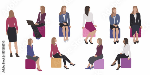 Diverse group of women seated and interacting in a modern office setting