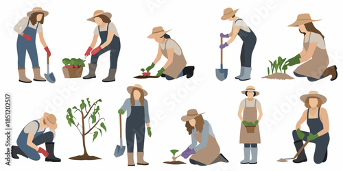 Gardeners tending to plants a diverse collection of illustrations depicting agricultural work