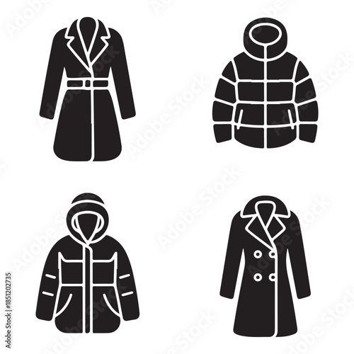 Hooded winter parka warm outdoor coat silhouette vector illustration