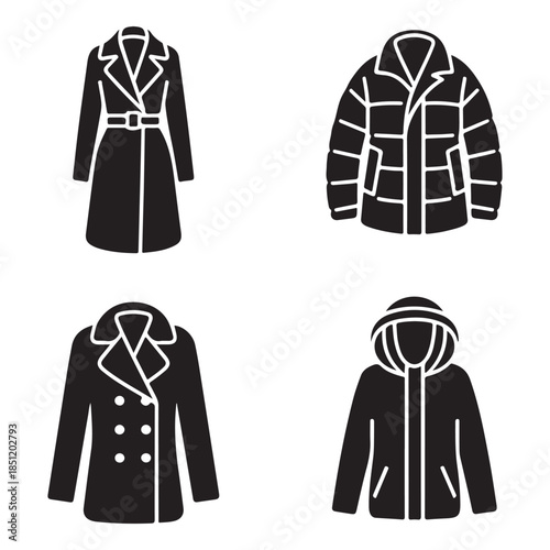 Classic winter overcoat formal cold season clothing silhouette vector graphic