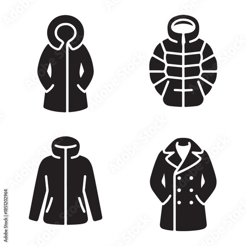 Warm winter outerwear jacket cold season silhouette vector artwork