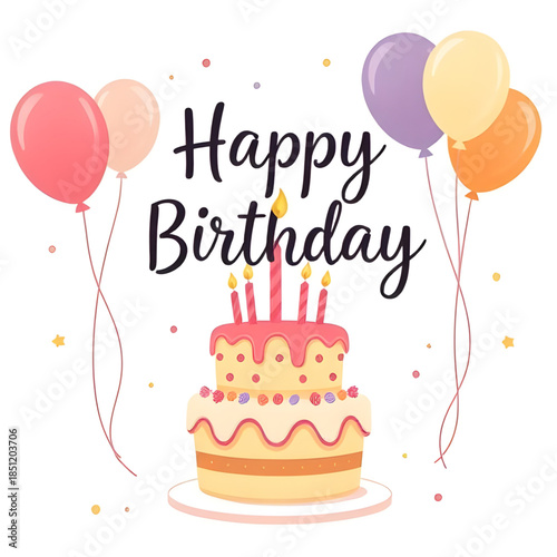 kids birthday card cake art, child-friendly cake illustration, adorable cartoon cake greeting, bright colorful children's card, cute candle pastry image, friendly happy birthday message, classroom bir