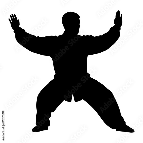Silhouette of person striking martial arts pose.