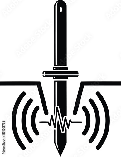 Pen emitting sound waves isolated on white background, Vector