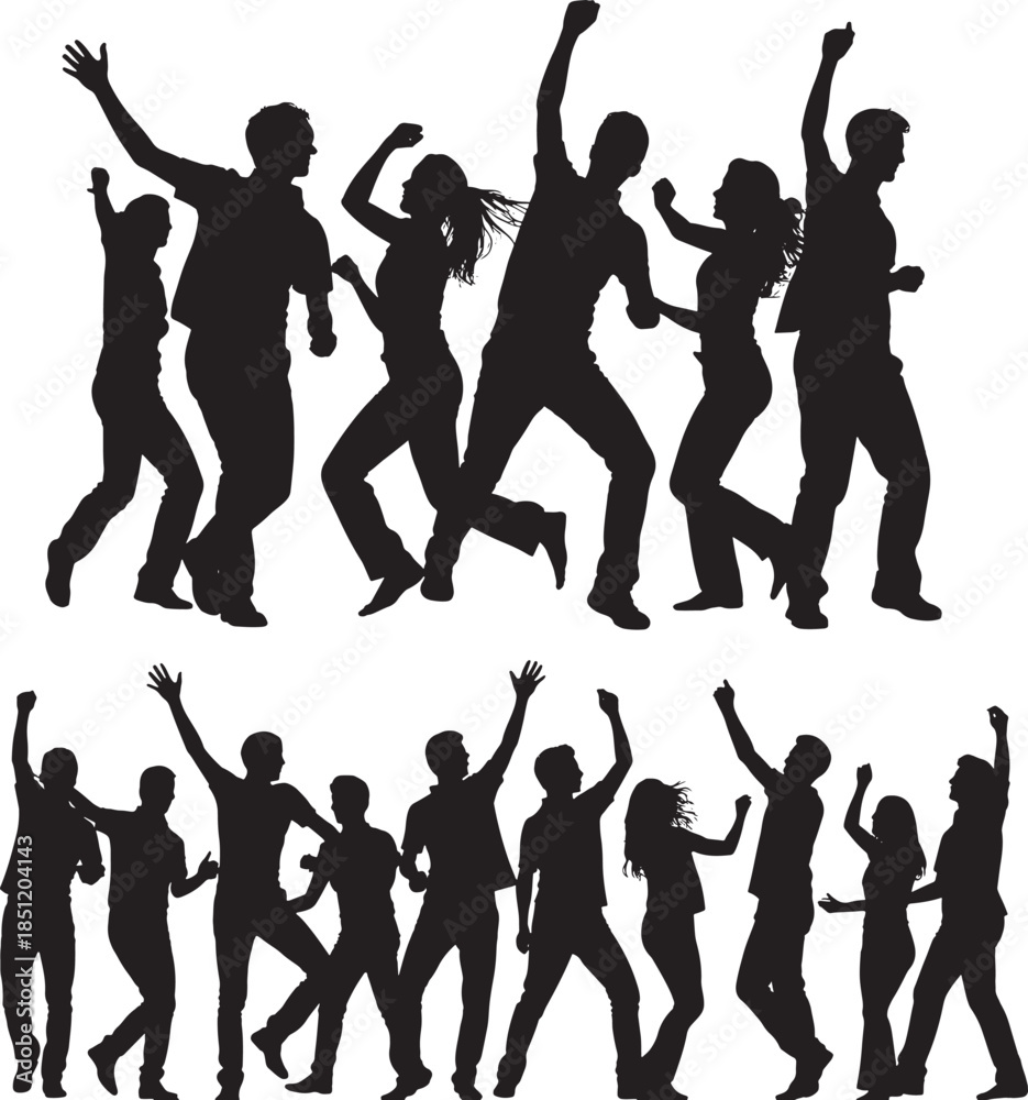 Fototapeta premium silhouettes of people dancing and celebrating together