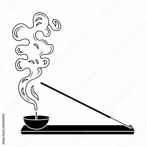 Incense Stick Burning in Bowl on Wooden Surface