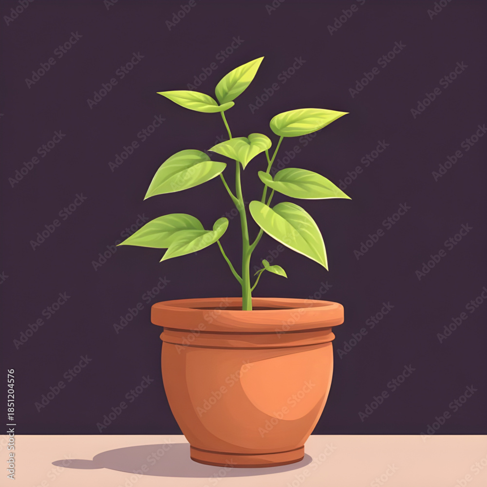 Obraz premium green plant potted design, botanical illustration pot, home greenery vector, foliage indoor plant art, lush leaves in planter, elegant houseplant sketch, leaf plant decor element, living greenery pot,