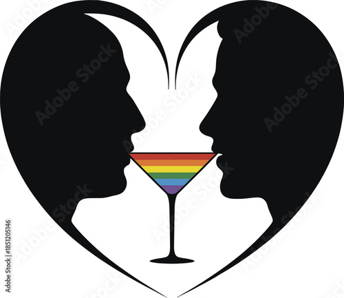 Two women sharing rainbow cocktail in heart shape