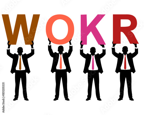 WORK Theme Silhouettes of people Showing WORK Letters .