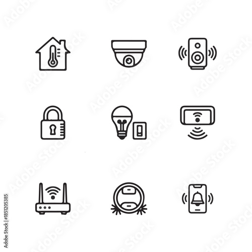 Smart Home Technology and Automation Line Icon Set