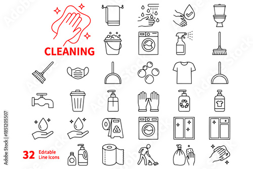 set of Cleanliness icons,
Editable Line Cleanliness Icon Set – Vector, Not Outlined