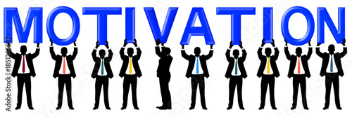 MOTIVATION TEXT  Silhouettes Characters Holding Positive Inspiration Letters. 