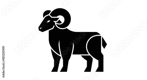 Black ram silhouette against white background graphic design