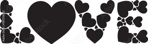 Black hearts forming the word love on a white background