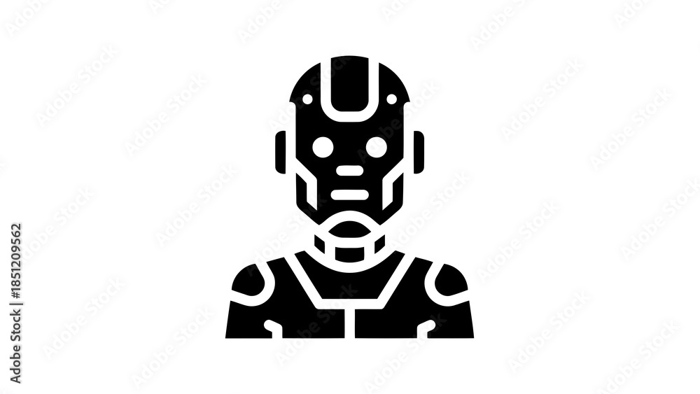 Fototapeta premium Stylized robot icon representing artificial intelligence and futuristic technology in monochrome.
