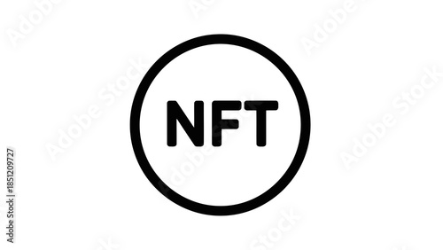 Simple black and white nft logo with text inside a circle, isolated on white.