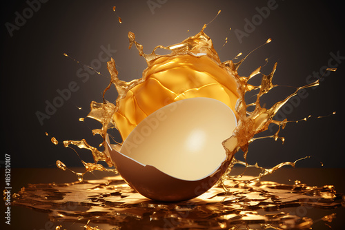 Golden egg cracked open black background