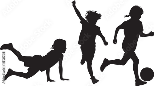 children playing and running with a ball happily