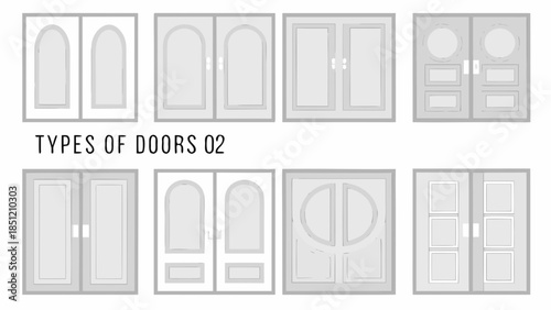 A collection of different door designs and styles illustrated in a graphic