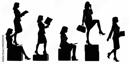 Silhouettes of fashionable women in various poses showcasing style and confidence