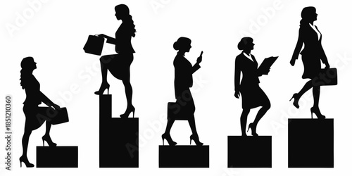 Silhouette of women climbing steps symbolizing career progression and ambition