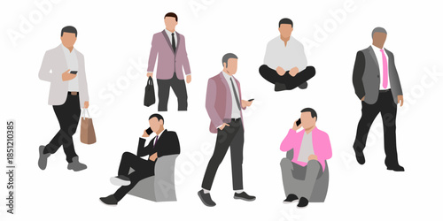 Diverse group of men in business attire illustrated in a minimalist style