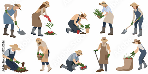 People gardening a collection of illustrations depicting various gardening activities