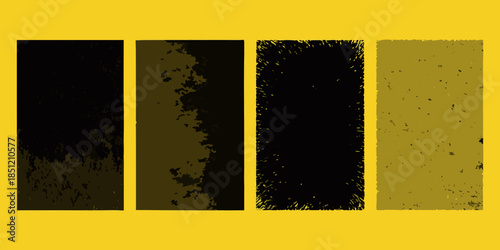 Four rectangular blocks with varying shades of black and yellow on yellow background
