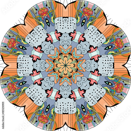 Colorful cute Mandalas. Decorative unusual round ornaments.