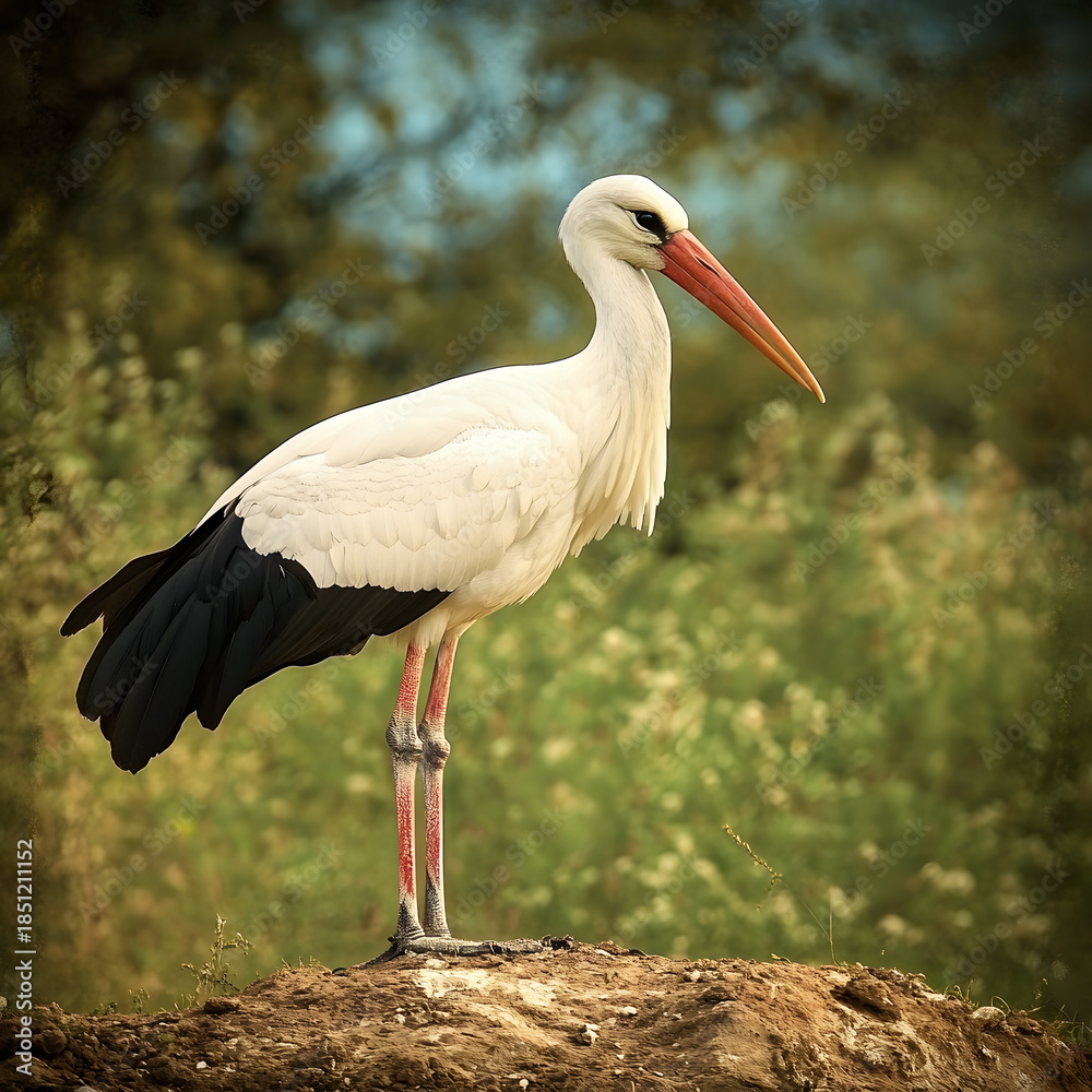 Fototapeta premium Male stork resting on the grass