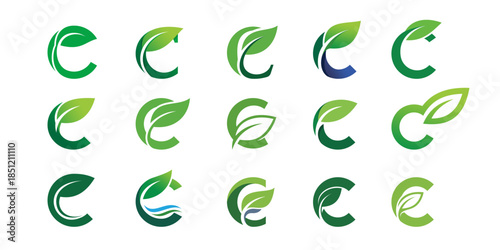 letter C leaf bundle logo icon set. natural green leaf symbol, initials C icon design.