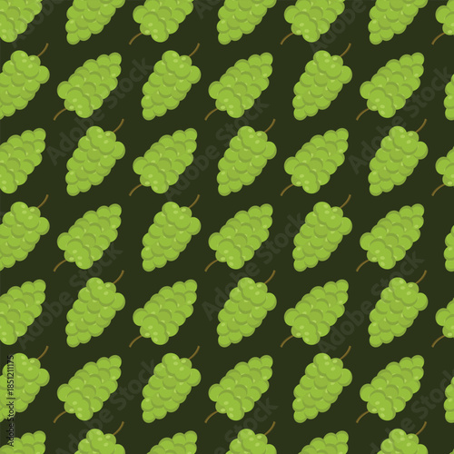 A seamless pattern of green grape clusters on a dark background, creating a fresh and vibrant design.