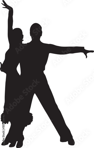 Silhouette of Professional Couple Performing Latin Ballroom Dance Move Vector