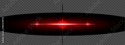 Bright red starburst lens flare with radial glow on a transparent background