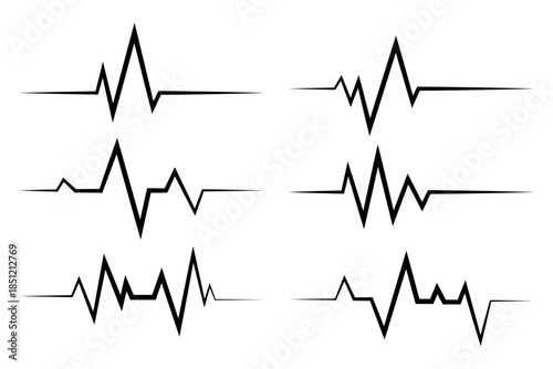 Set of heartbeat ECG lines representing health, life signals, medical monitoring, and heart rate concepts.