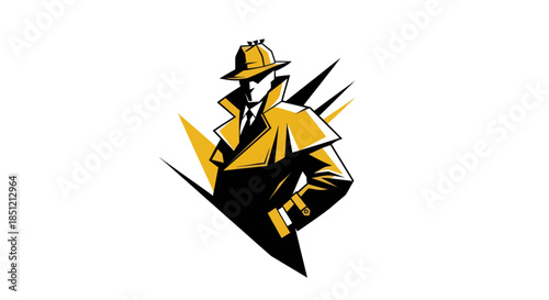 Detective illustration in yellow and black vector art copy space background