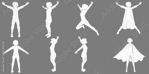 Simple stick figure illustrations showing various jumping and posing characters