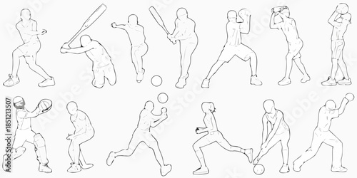 Baseball players in action a sequence of sketches illustrating the sport