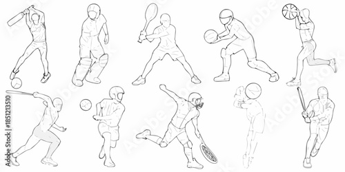 Sketch illustrations of athletes engaged in various sports activities