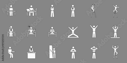 Diverse stick figure icons illustrating various human postures and activities