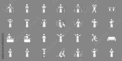 Collection of simple white human figures depicting various activities and poses
