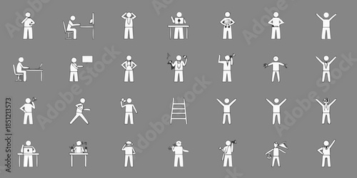 Diverse stick figure poses showcasing various human activities and body language